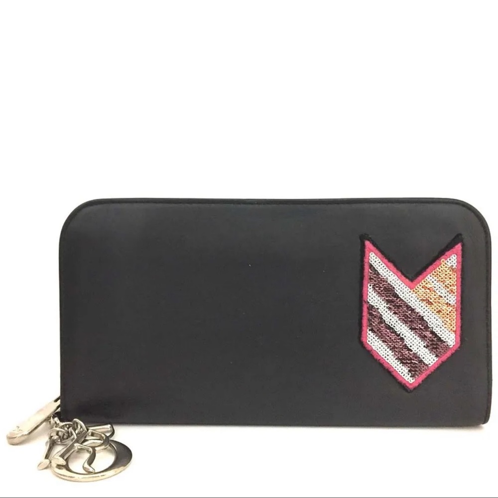 Christian Dior Leather Sequin Zip Around Long Wallet purse /1K0608 - Picture 1 of 8